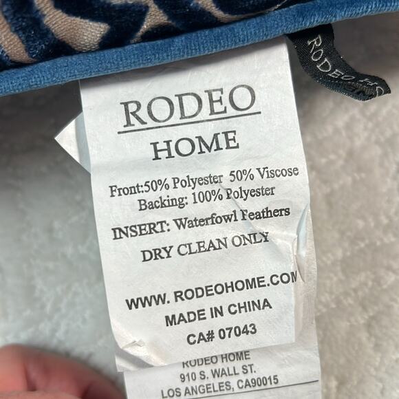 New! Rodeo Home Velvet Down Feather blue and ivory throw pillow 20x24 - Picture 2 of 9